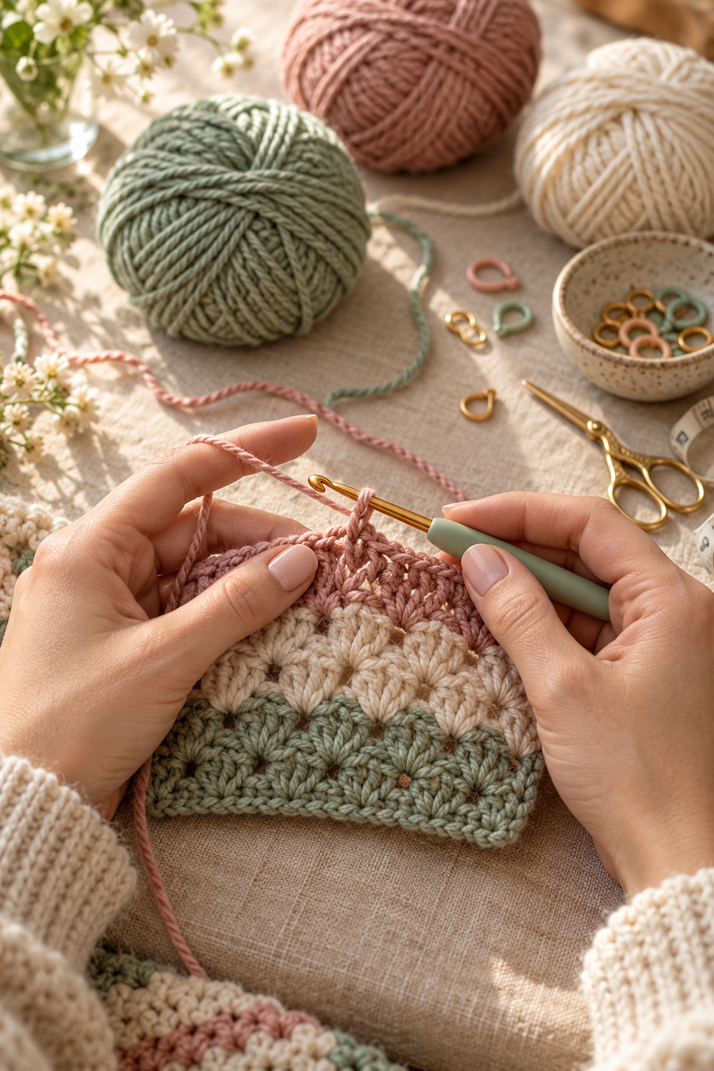Thumb join for crochet yarn