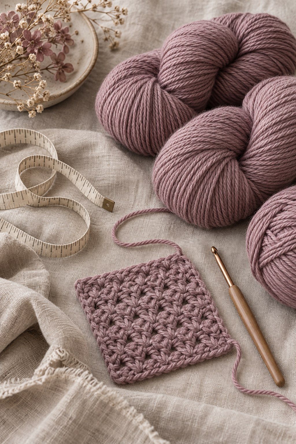 DK yarn and crochet swatch