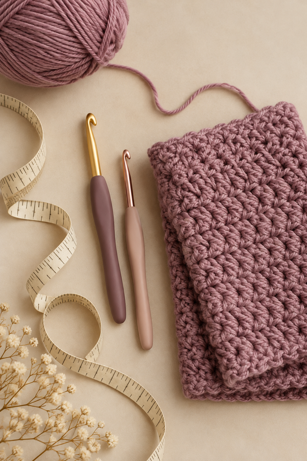 Crochet hooks and measuring tools
