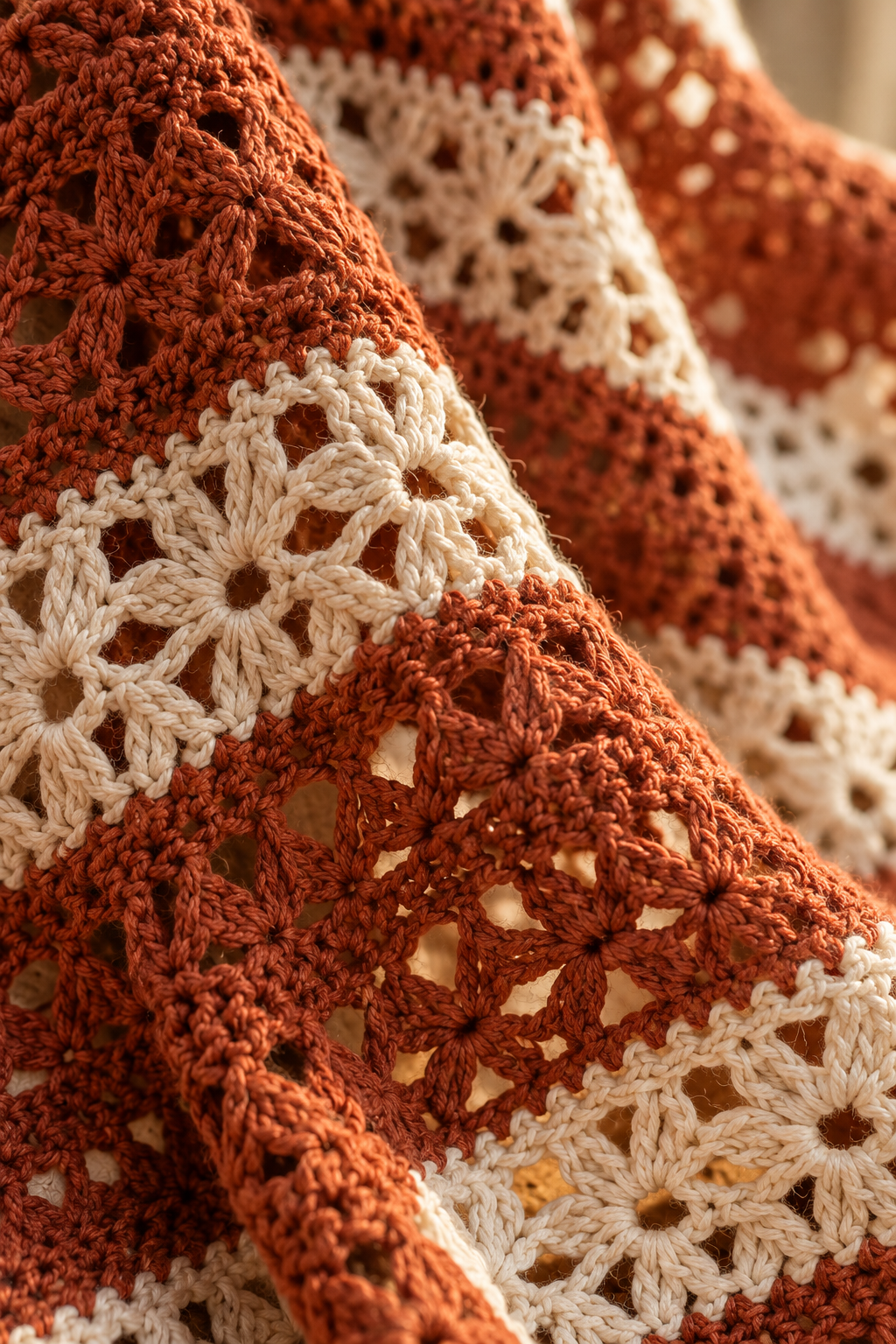 Close view of open lace crochet texture
