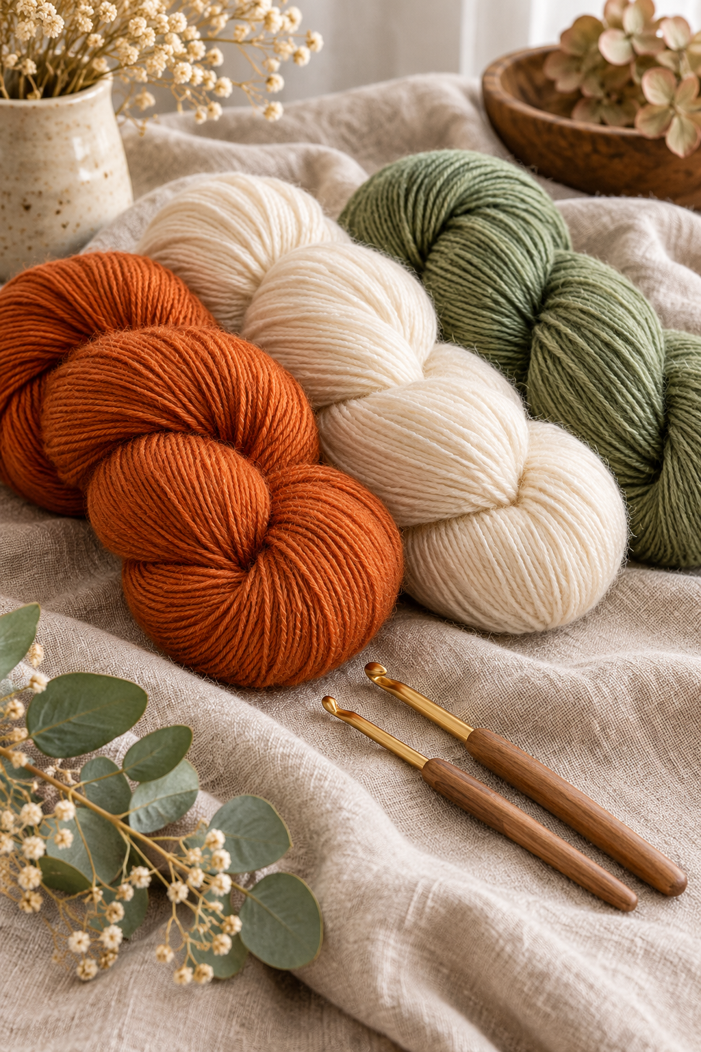 Fingering-weight yarn and crochet hooks